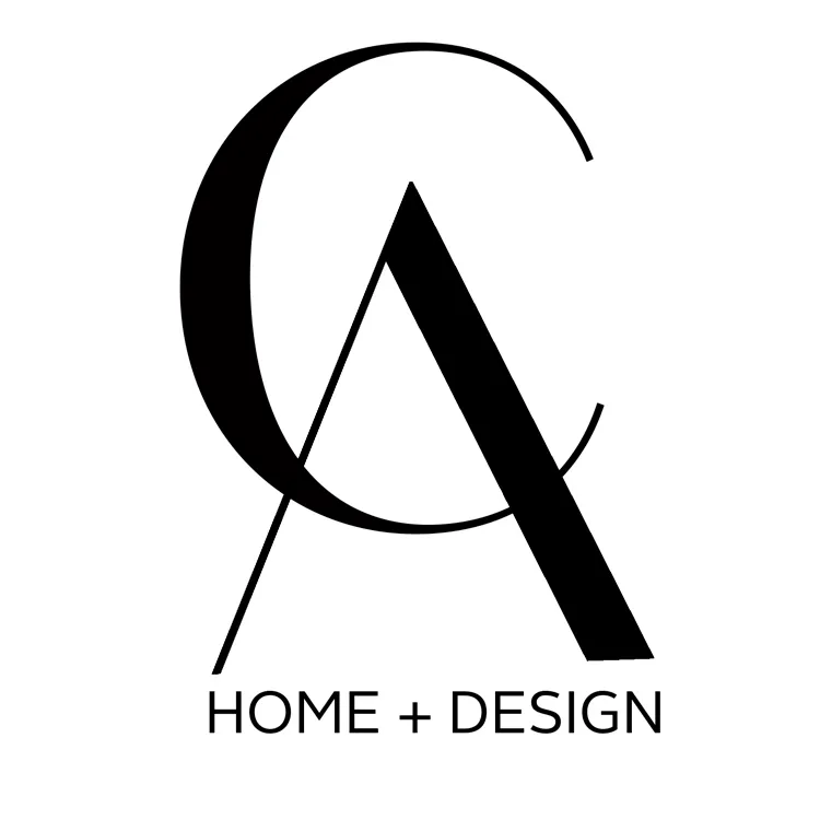 Minimalist black and white CA monogram logo with circular design element for House Rupert interior design Santa Barbara and Montecito
